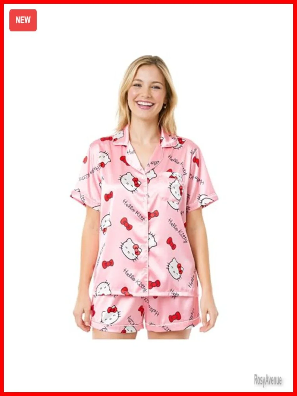 Hello Kitty Women's 2-Piece Short Sleeve Button Down Pajama Set